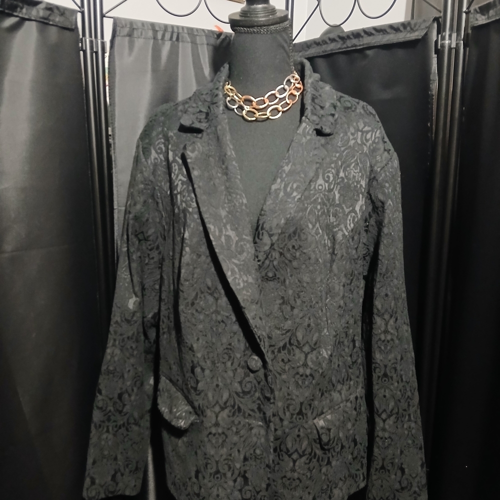 Torrid Black Lace Embroidered Blazer Button Up Pocckets Women's Size 3 Office